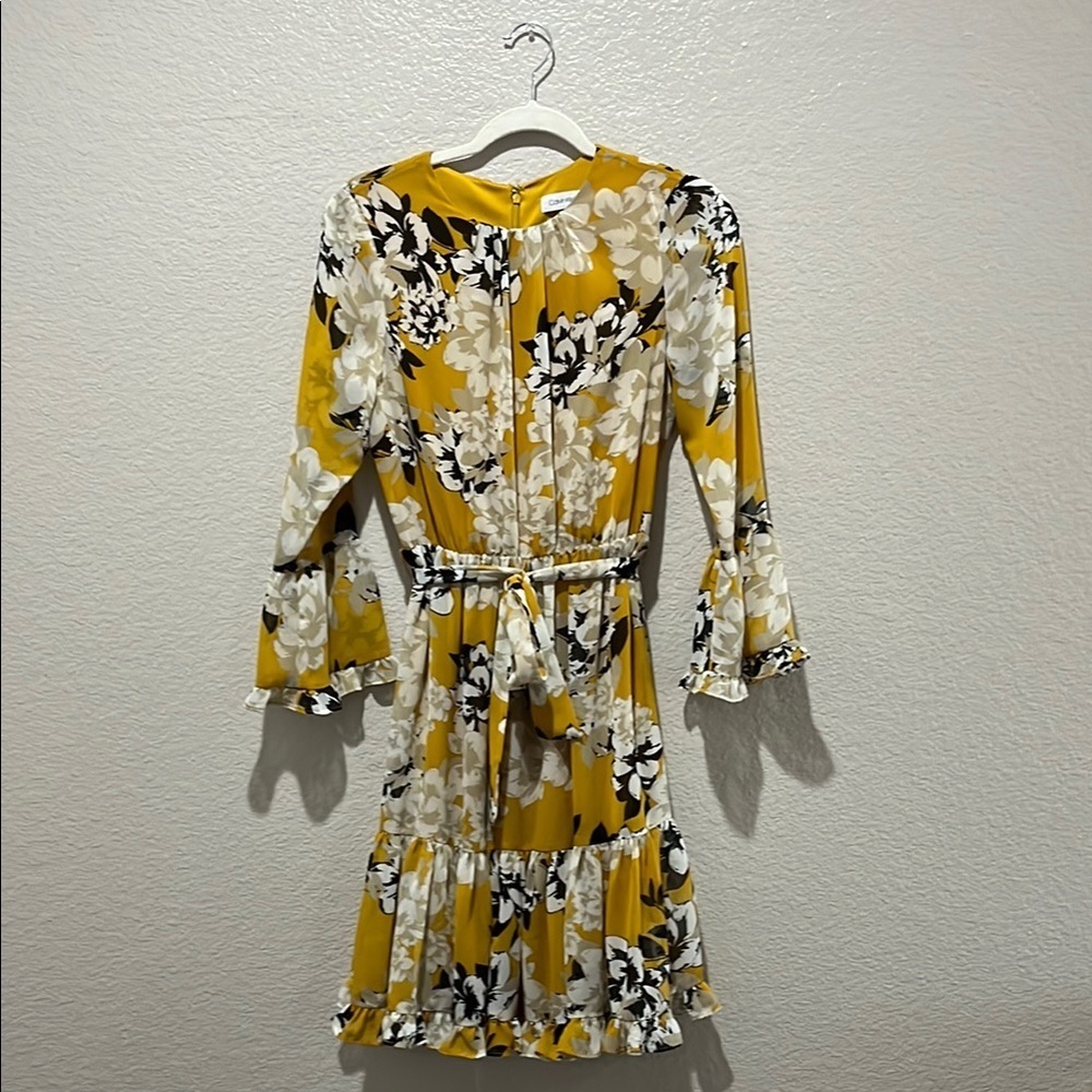 Calvin Klein Yellow Floral Long Sleeve Dress
